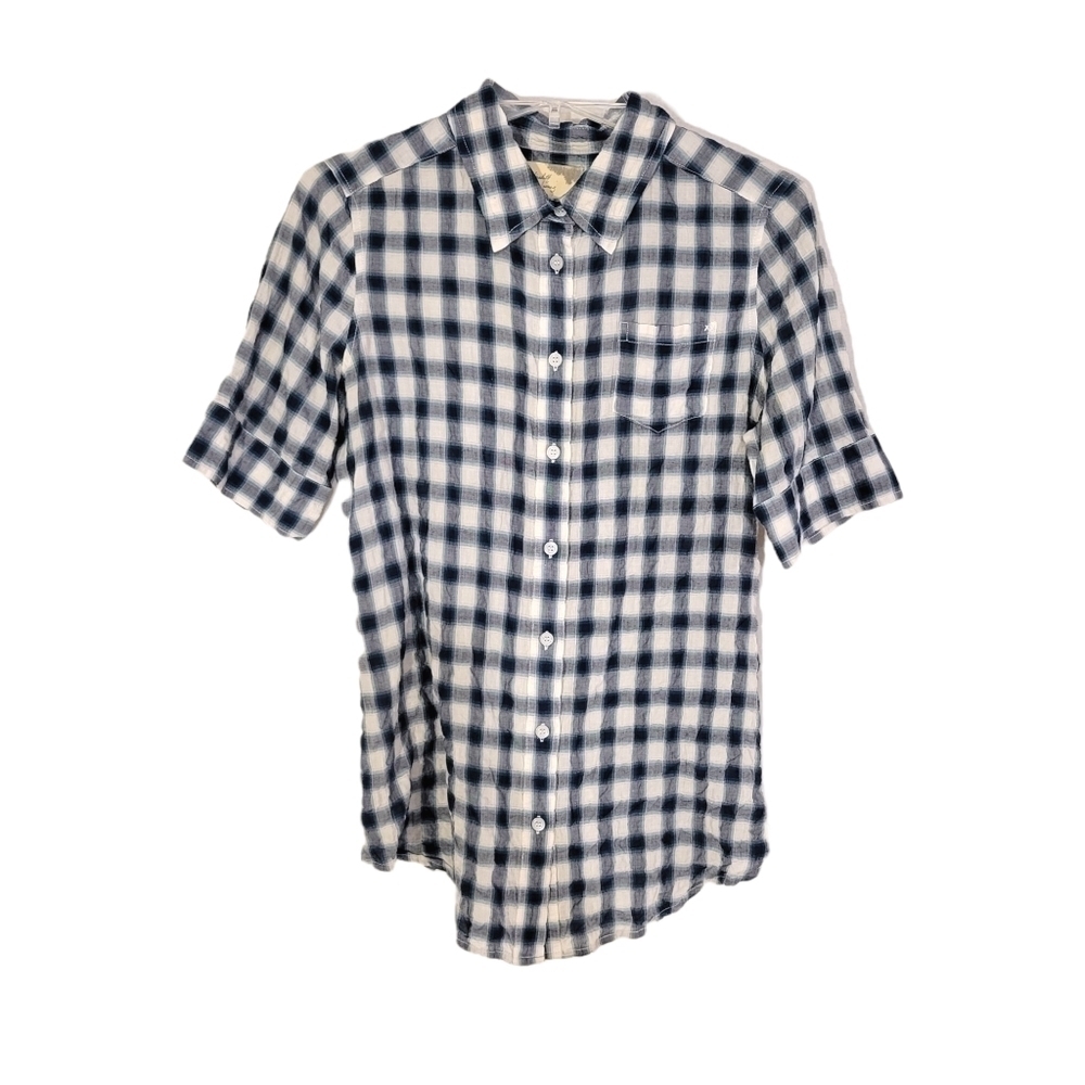 Elizabeth and James Navy Blue Plaid Button Down Shirt